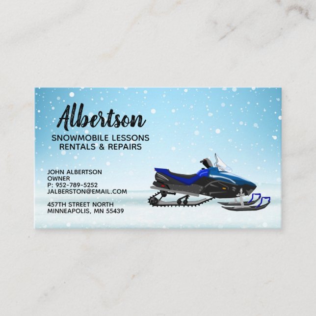 Blue Snowmobile Mietunterricht Business Cards Visitenkarte (Vorderseite)