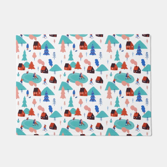 Blue Snowy Festivals Weihnachten Winterurlaub Fußmatte (Vorderseite)