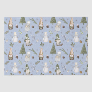 Blue Snowy Forest Christmas Gnomes Pattern Seidenpapier