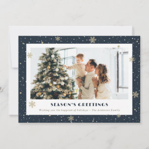 Blue Snowy Season's Greetings Foto Holiday Card Feiertagskarte