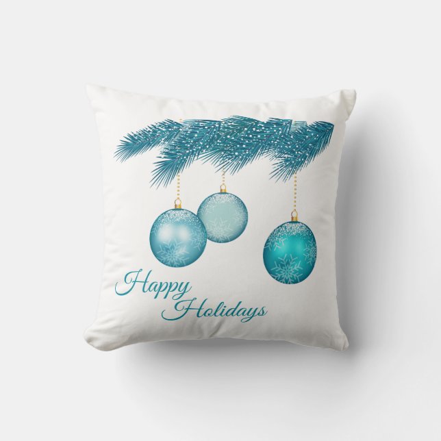 Blue Snowy Weihnachtsschmuck und Schneeflocken Kissen (Vorderseite)