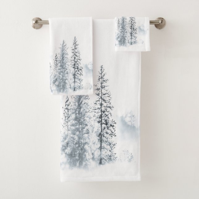 Blue Snowy Winter Trees Badhandtuch Set (Insitu)