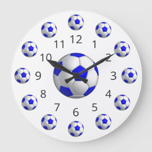 Blue Soccer Ball Atom Clock with Numbers Große Wanduhr