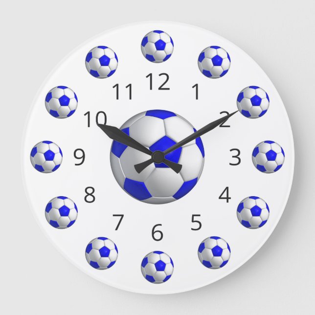 Blue Soccer Ball Atom Uhr mit Zahlen (Vorderseite)