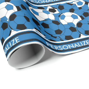 Blue Soccer Ball Collage Geschenkpapier