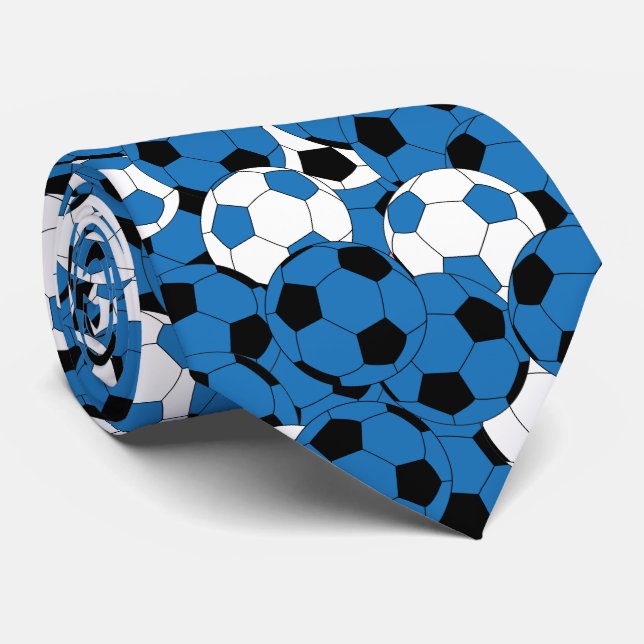 Blue Soccer Ball Collage - Zweiseitige Printwerbun Krawatte (Gerollt)
