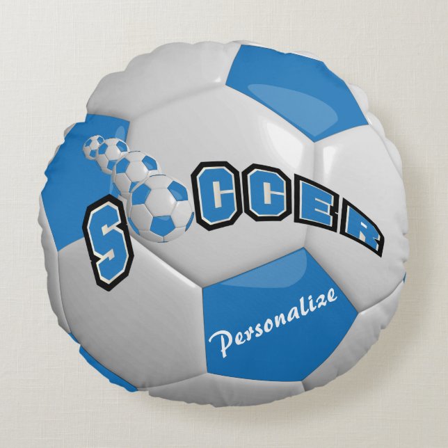 Blue Soccer Ball | DIY Name Rundes Kissen (Vorderseite)