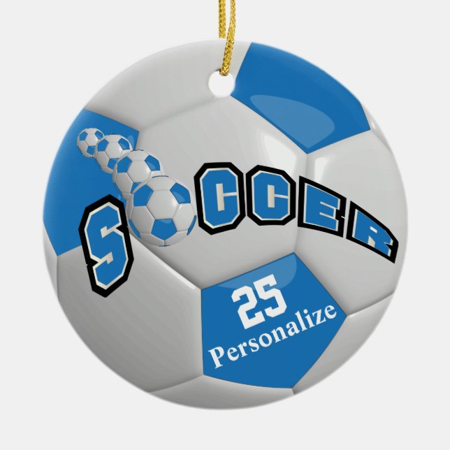 Blue Soccer Ball | Personalisieren Keramikornament (Vorne)