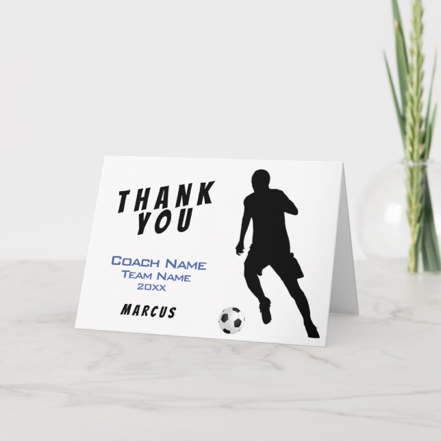 Blue Soccer Football Player Vielen Dank Coach Card Dankeskarte (Vorderseite)