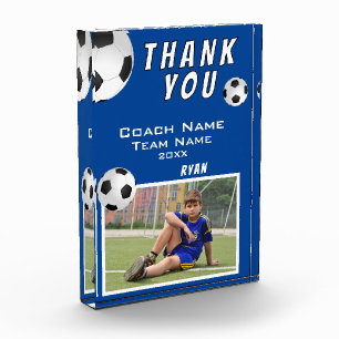 Blue Soccer Fußball Ball Sports Coach Vielen Dank Fotoblock