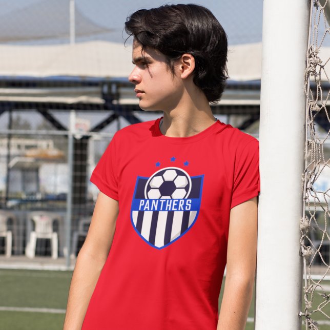 Blue Soccer Shield Team, Spielername und -nummer T-Shirt (Von Creator hochgeladen)