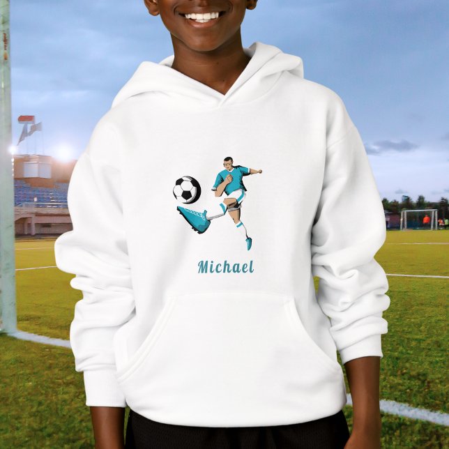 Blue Soccer Silhouette Boys Kinder Sport Hoodie (Von Creator hochgeladen)