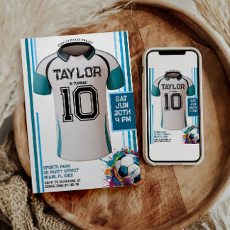 Blue Soccer Sports Boy Jersey Kindergeburtstag Par Einladung