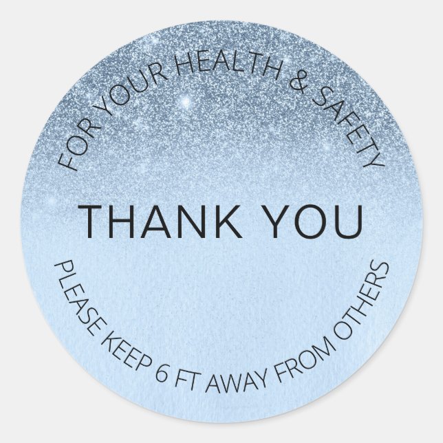 Blue Social Distance Glitzer Salon 1,50 m entfernt Runder Aufkleber (Vorderseite)