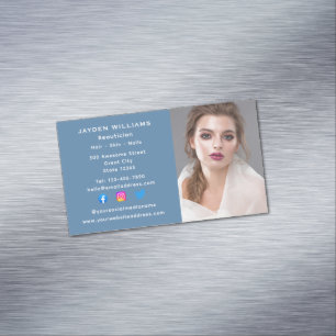 Blue Social Media Beautician Cosmetologist Foto Magnetische Visitenkarte