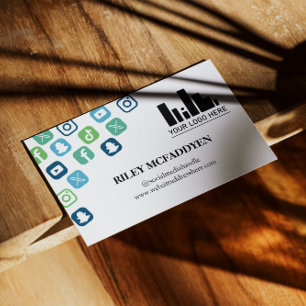 Blue Social Media Icons Logo Influencer Podcaster Visitenkarte