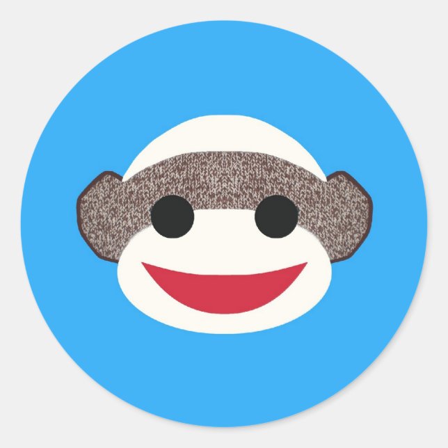 Blue Sock Monkey Runder Aufkleber (Vorderseite)