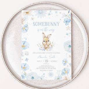 Blue Somebunny Rabbit Baby Dusche Einladung