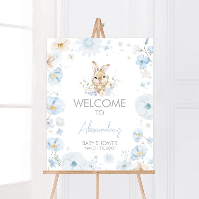 Blue Somebunny Rabbit Baby Dusche Willkommen Poster (Blue Rabbit Somebunny Baby Shower Welcome Sign)