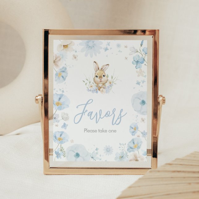Blue Somebunny Rabbit Baby Duwer Favoriten Poster (Blue Rabbit Somebunny Baby Shower Favors Sign)