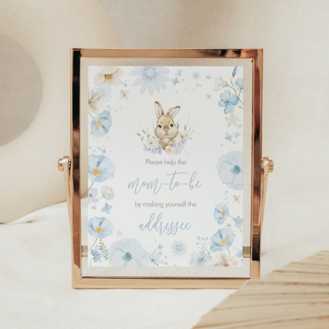 Blue Somebunny Rabbit Baby Shower Envelope Station Poster (Blue Rabbit Somebunny Baby Shower Envelope Station Sign)