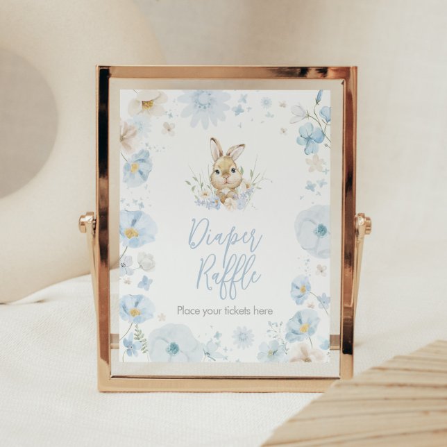 Blue Somebunny Rabbit Babydusche Windelwanne Winde Poster (Blue Rabbit Somebunny Baby Shower Diaper Raffle Sign)
