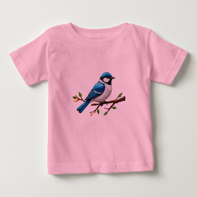 Blue Songbird on Branch Illustration Baby T-shirt (Vorderseite)