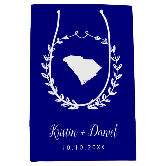 Blue South Carolina Karte Hochzeit Begrüßung Swag Mittlere Geschenktüte (Vorderseite)