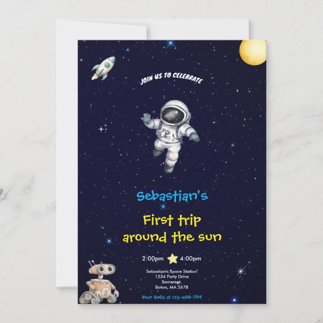 BLUE SPACE BIRTHDAY INVITATION EINLADUNG (Vorderseite)