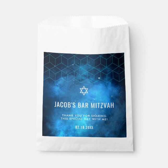 Blue Space Galaxy Bar Mitzvah Geschenktütchen (Vorderseite)