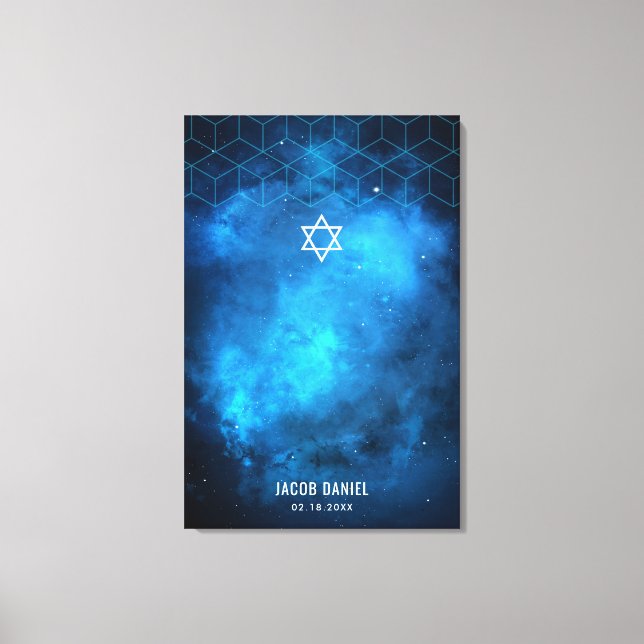 Blue Space Galaxy Bar Mitzvah Sign in Board Leinwa Leinwanddruck (Vorderseite)