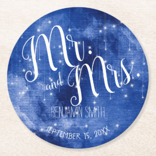 Blue Space Galaxy Stars Night Sky Wedding Runder Pappuntersetzer