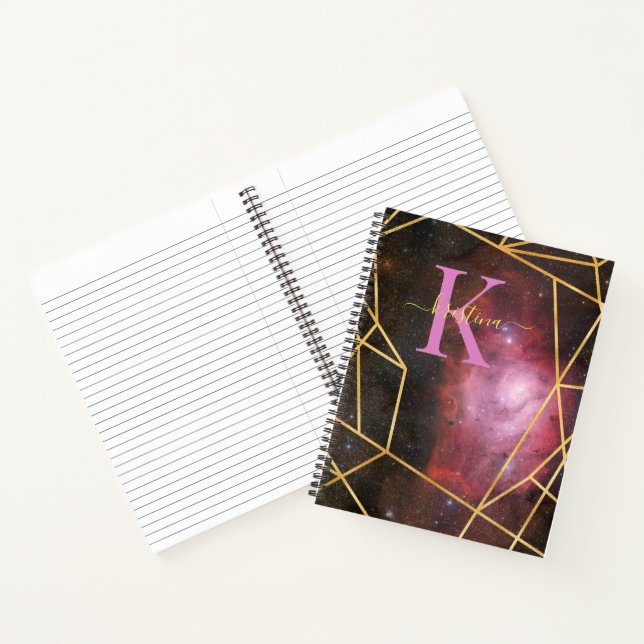Blue Space Gold Glitzer Sparkname Monogram Notizbuch (Innenseite)