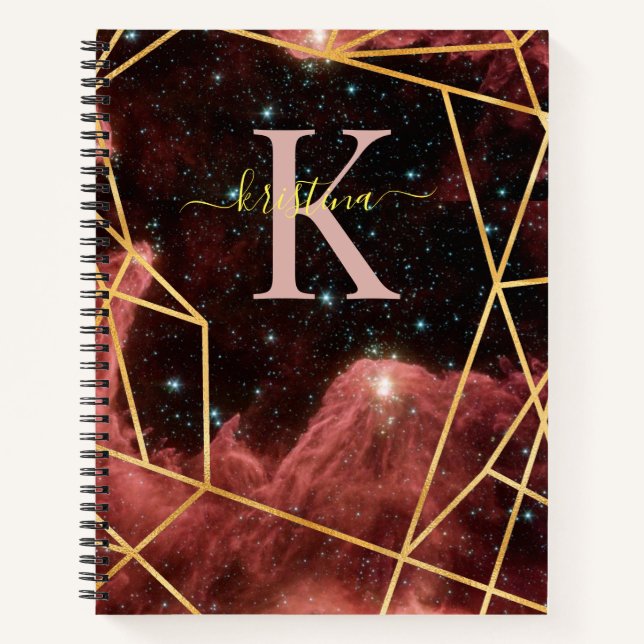 Blue Space Gold Glitzer Sparkname Monogram Notizbuch (Vorderseite)