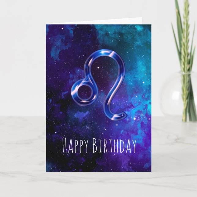 Blue Space Leo Birthday Card Karte (Vorderseite)