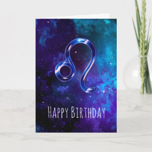 Blue Space Leo Birthday Card Karte