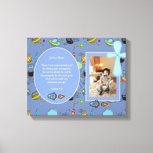 Blue Space Thema BAUTIZO FOTO Bible Verse GIFT Leinwanddruck (Vorderseite)