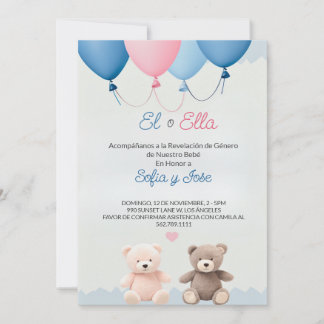 Blue Spanish Teddy Bear Gender Offenlegung Einladu Einladung