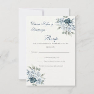 Blue Spanish Wedding RSVP Karte