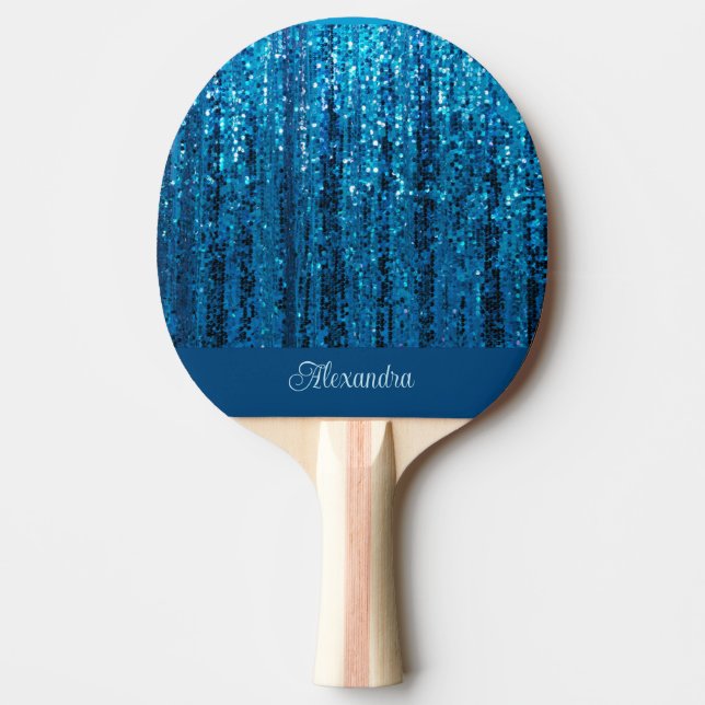 Blue Sparkle Bling Personalisiert Ping Pong Paddle Tischtennis Schläger (Vorderseite)