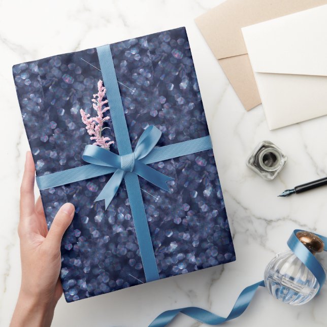 Blue Sparkle Bokeh Lights Geschenkpapier (Schenken)