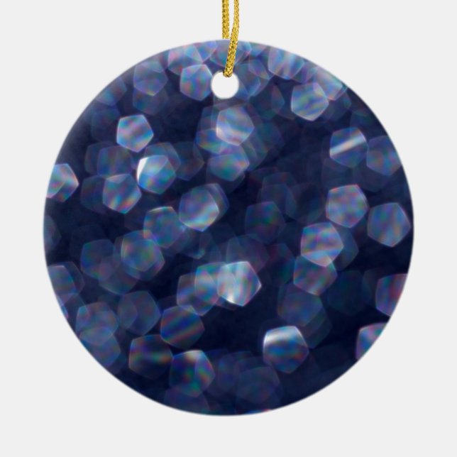 Blue Sparkle Bokeh Lights Keramikornament (Vorne)