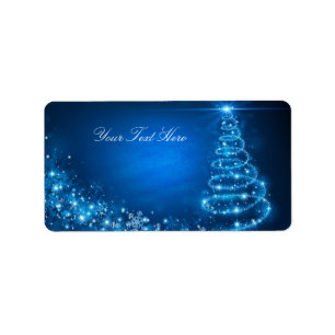 Blue Sparkle Christmas Tree Address Label Adressaufkleber