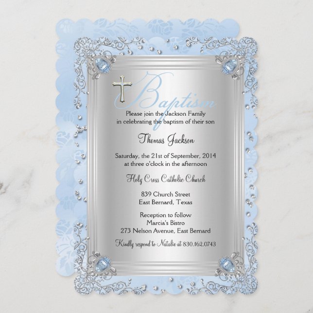 Blue Sparkle Jewel Taufe Christening 2 Einladung (Vorne/Hinten)