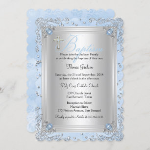 Blue Sparkle Jewel Taufe Christening 2 Einladung