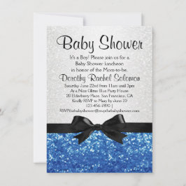 Blue Sparkle-Look Bow Boy's Baby Shower Einladung