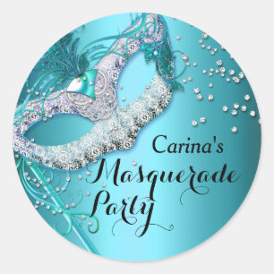 Blue Sparkle Masquerade Party Sticker