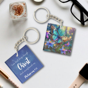 Blue Sparkle Philippians 4:13 Verse Fantasy Schlüsselanhänger