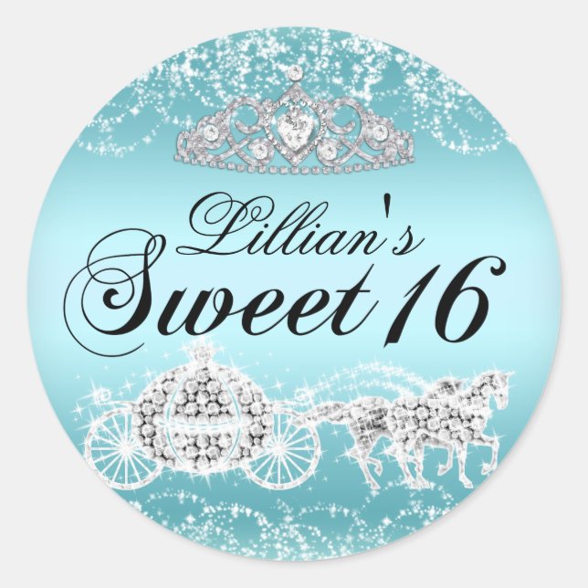 Blue Sparkle Princess Theme Sweet 16 Sticker (Vorderseite)
