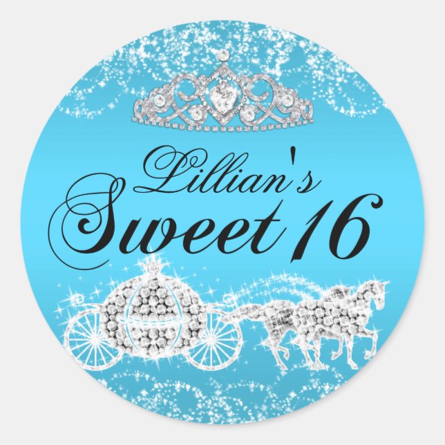 Blue Sparkle Princess Theme Sweet 16 Sticker (Vorderseite)